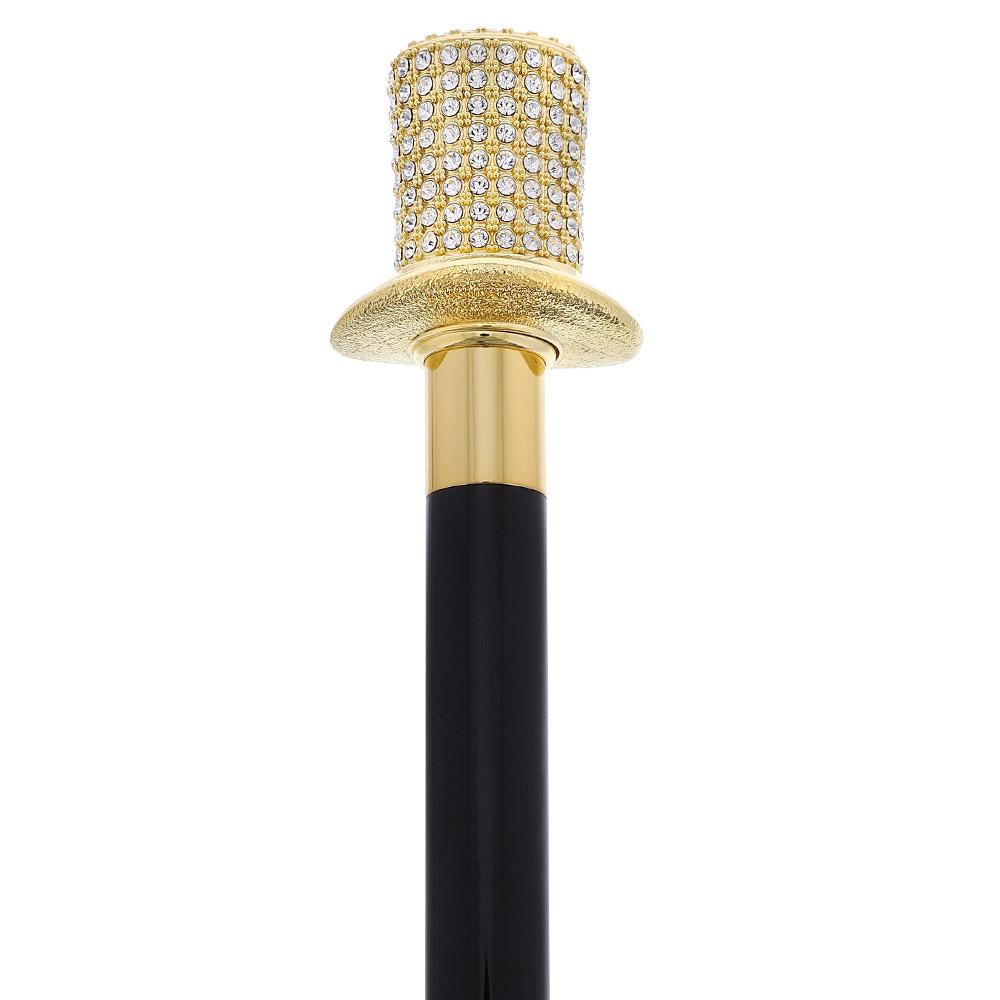 Gold Plated Top Hat with Swarovski Crystals w/ Black Beechwood Shaft and Gold collar Outlet Largest Supplier