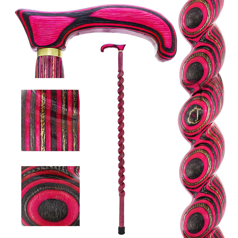 USA-Made Twisted Spiral Cane: Pink & Black Vibrant Laminate 100% Authentic