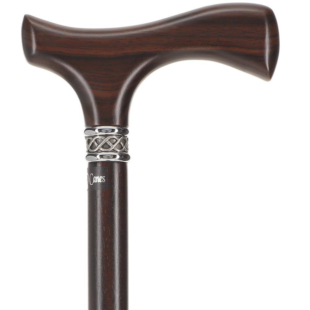 Scratch and Dent Ebony Slim Line Fritz Walking Cane With Ebony Shaft & Braided Pewter Collar V2102 Discount Latest