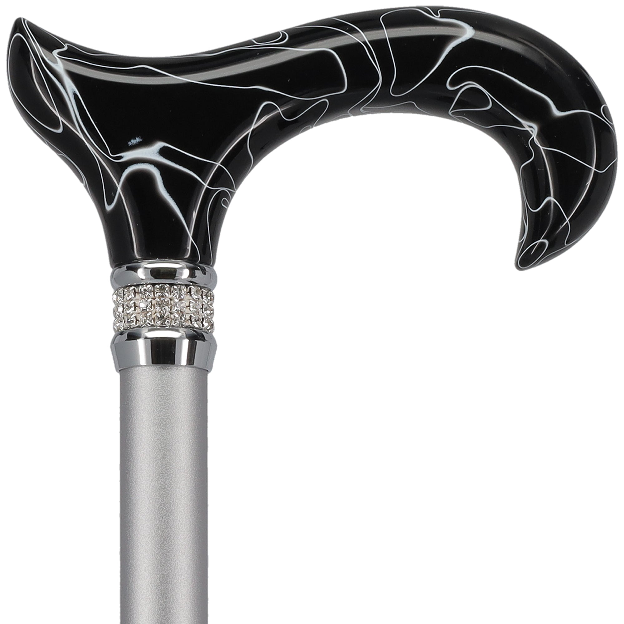 Scratch and Dent Black Marble Designer Derby Handle Walking Cane w/ Rhinestone Collar V2158 Free Shipping Pices