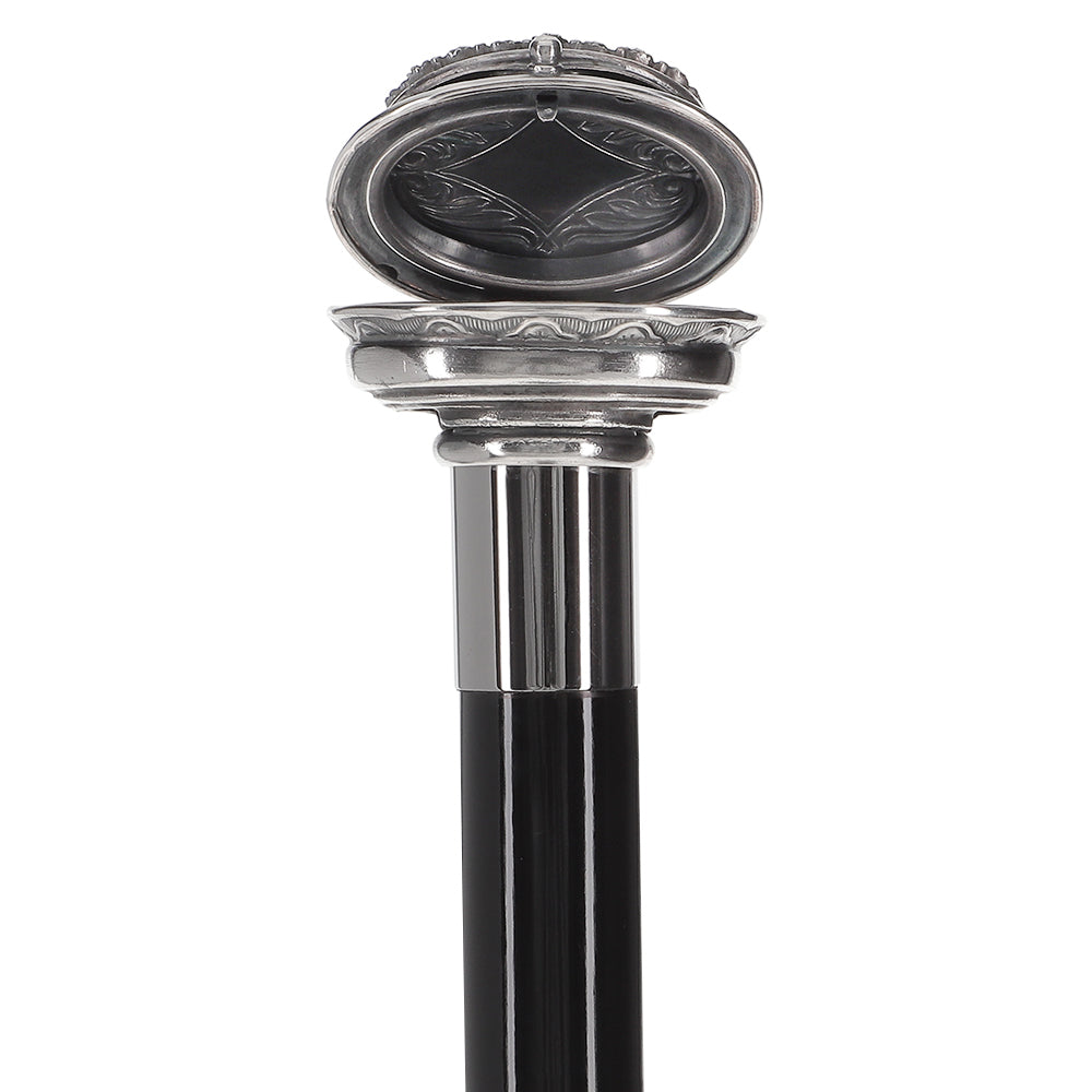 Italian Luxury: Pillbox Knob Stick, Swarovski Crystals, 925r Silver For Cheap Sale Online