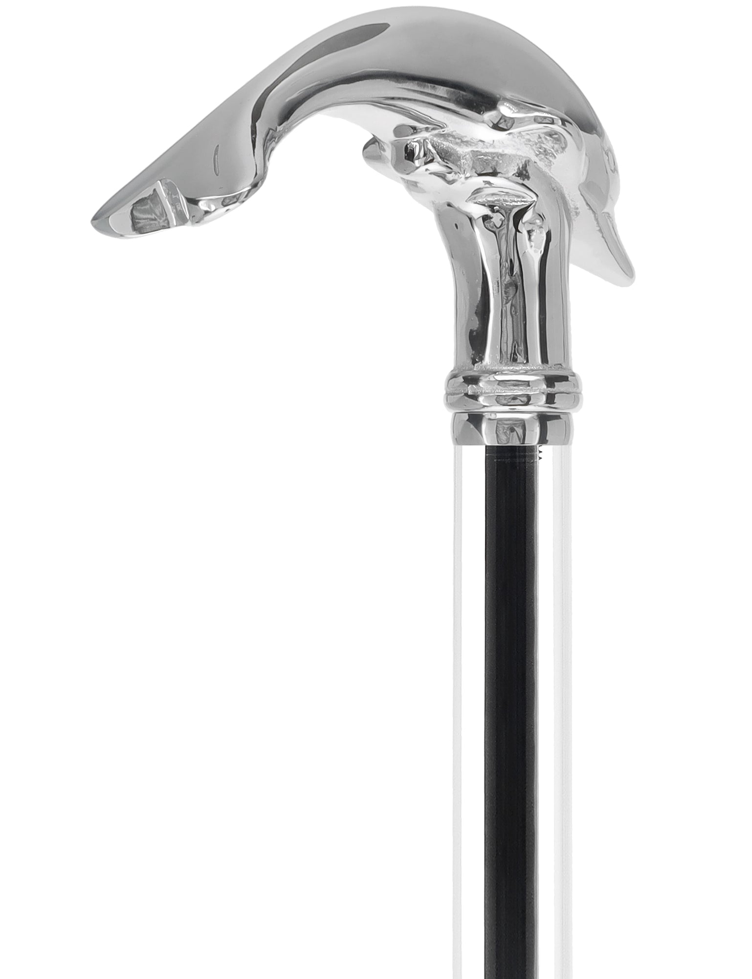 Crystal Elegance Chrome Dolphin Cane with Invisible Acrylic Shaft Options Popular Online