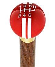 Red & White Rally Shift Round Knob Cane w/ Custom Color Ash Shaft & Collar Clearance Pices