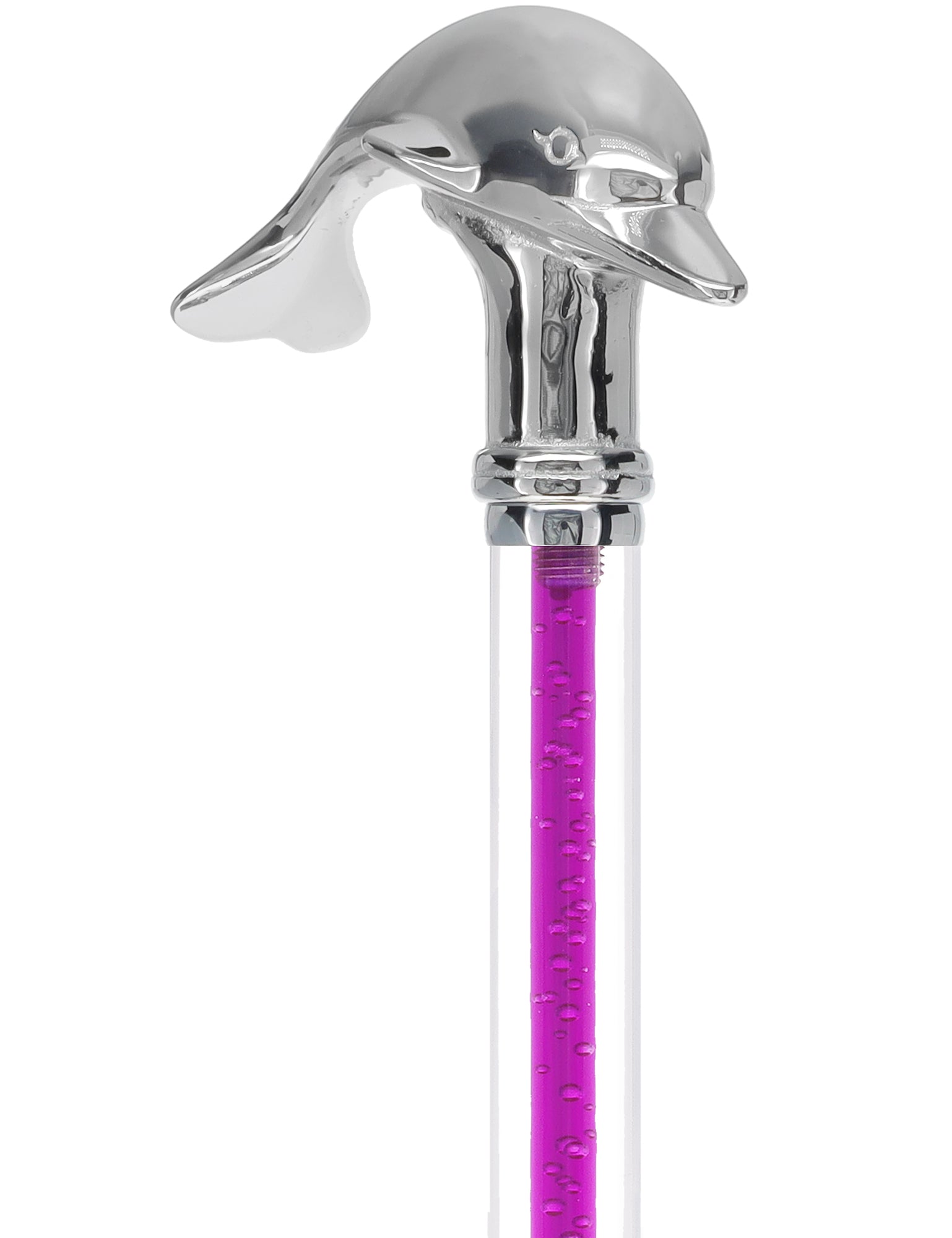 Color Crystal Elegance Chrome Dolphin Cane with Invisible Acrylic Shaft Options Cheap Order