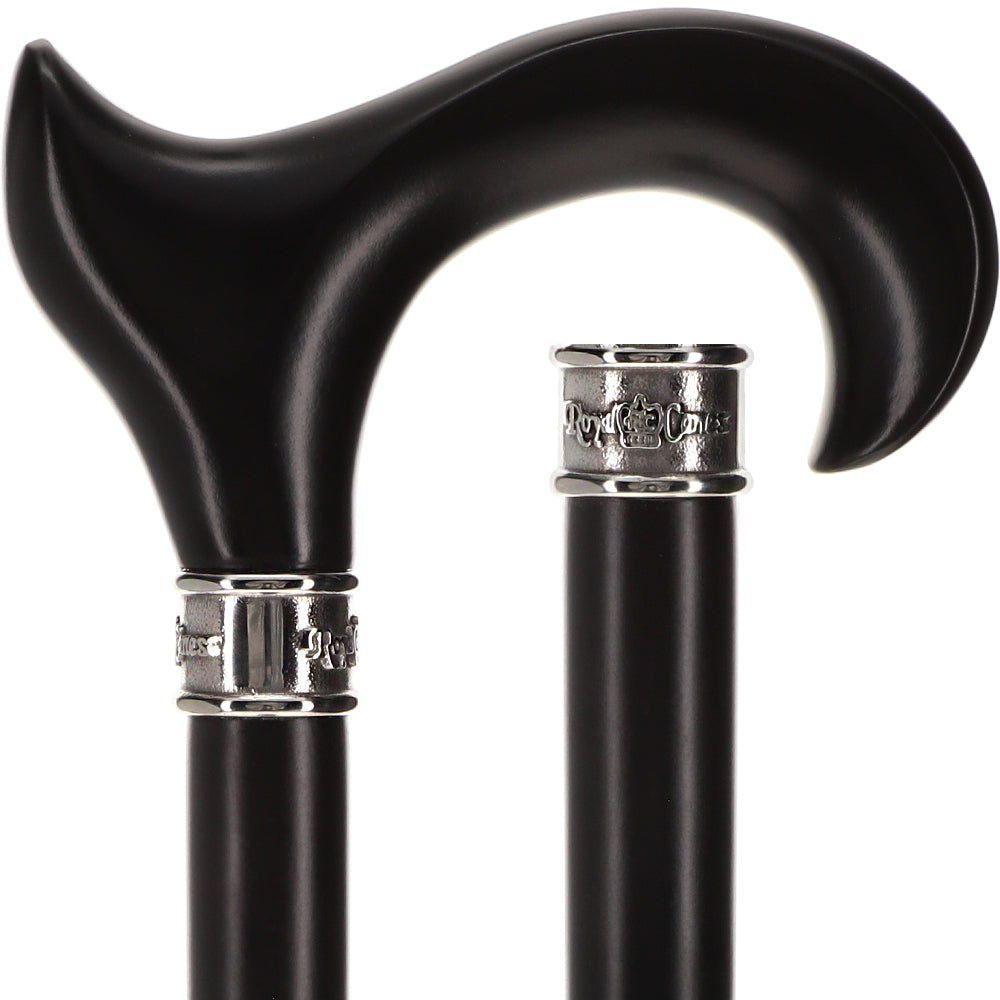 Hand-Specific Black Ergonomic Derby Cane: Silver Collar Quality Free Shipping Low Pice