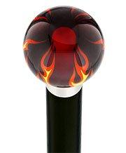Burst of Flames Red Transparent Round Knob Cane w/ Custom Wood Shaft & Collar Best Seller