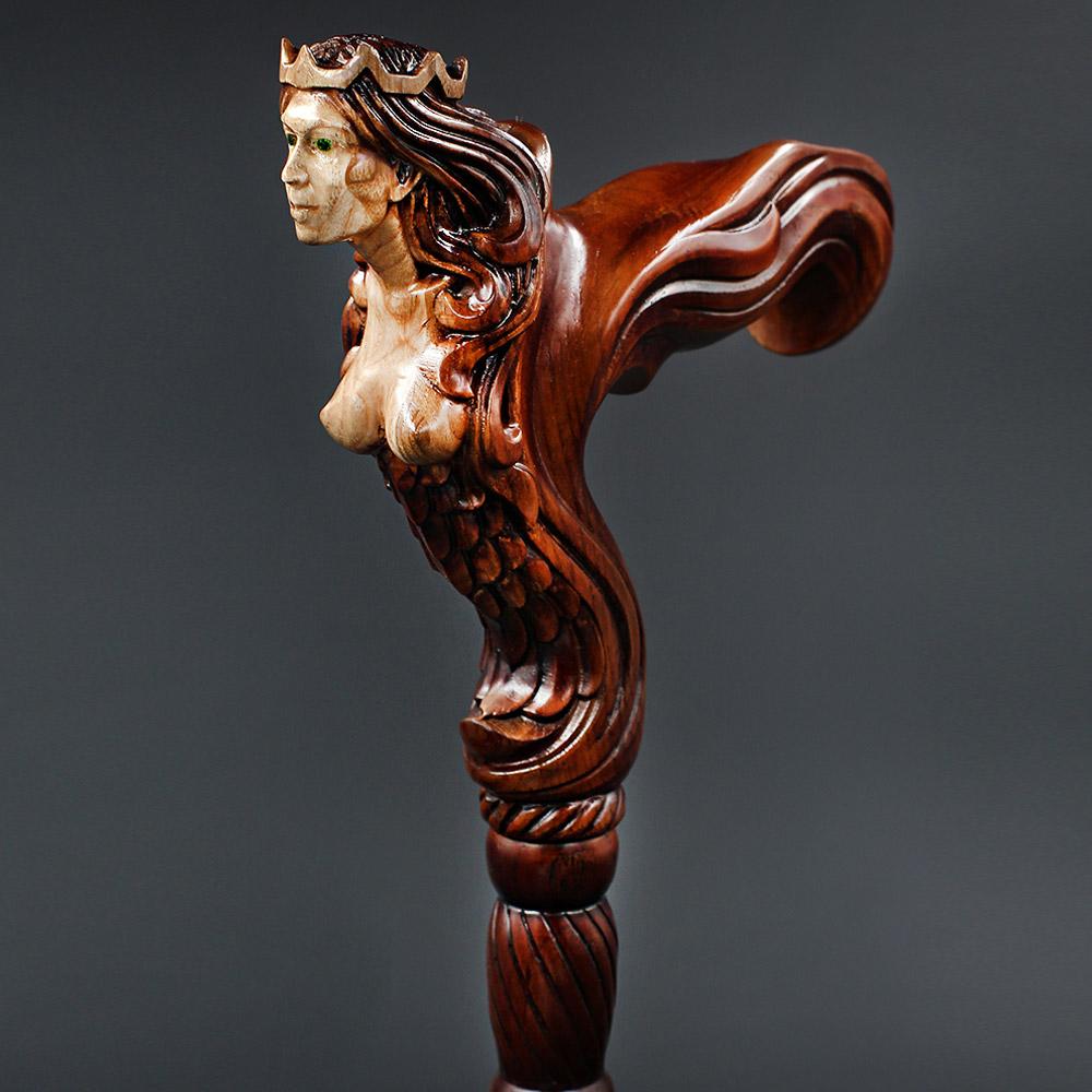 Syrin: Artisan Intricate Handcarved Wood Cane (Right Hand) Cheapest Pice For Sale