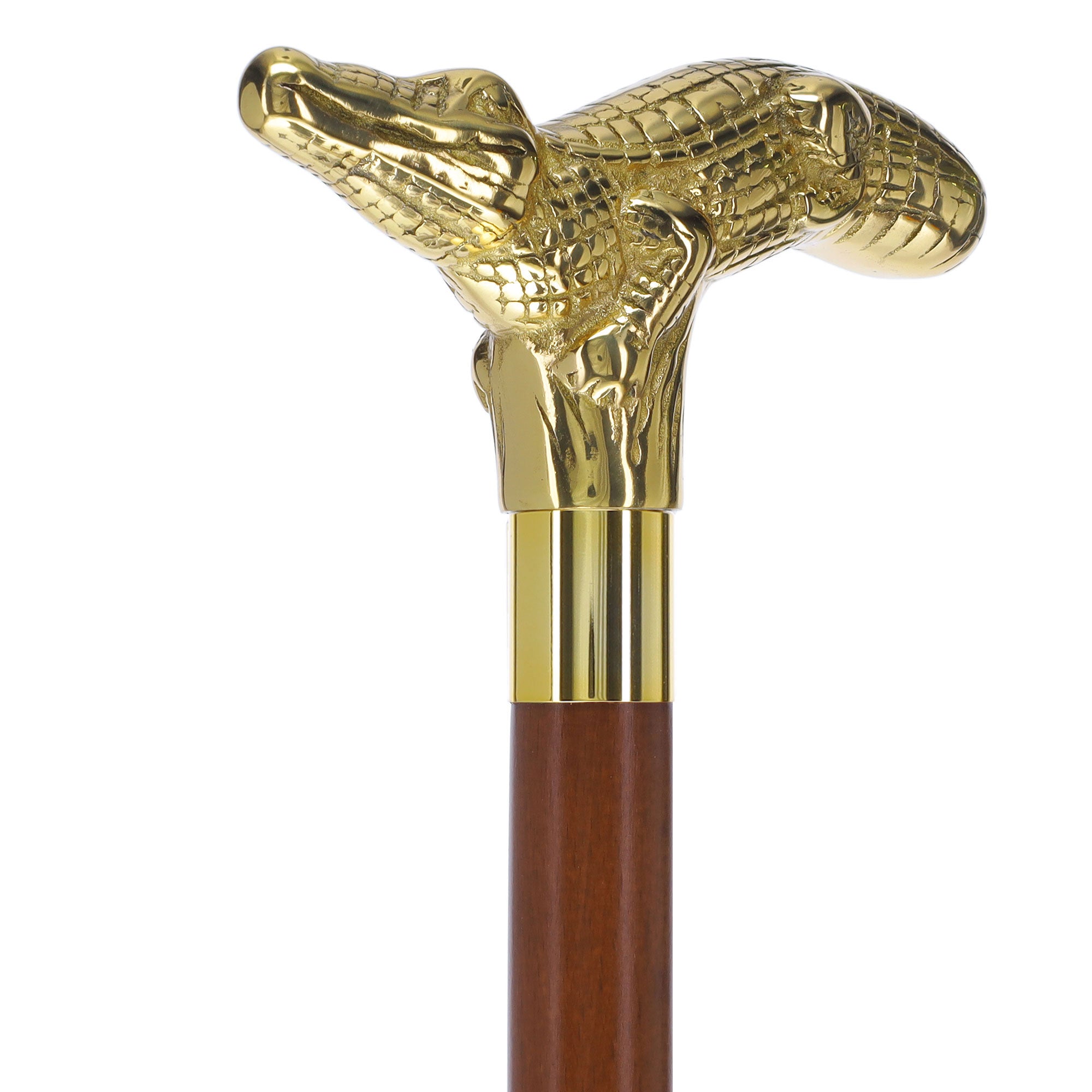 Premium Brass Alligator Handle Walking Cane: Custom Shaft & Collar Sale Cost