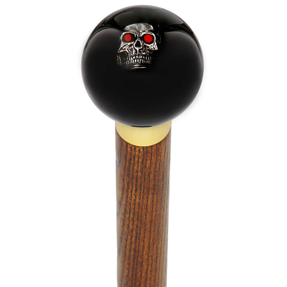 Dreary Red Eyed Skull Black Round Knob Cane w/ Custom Wood Shaft & Collar New Styles Cheap Pice