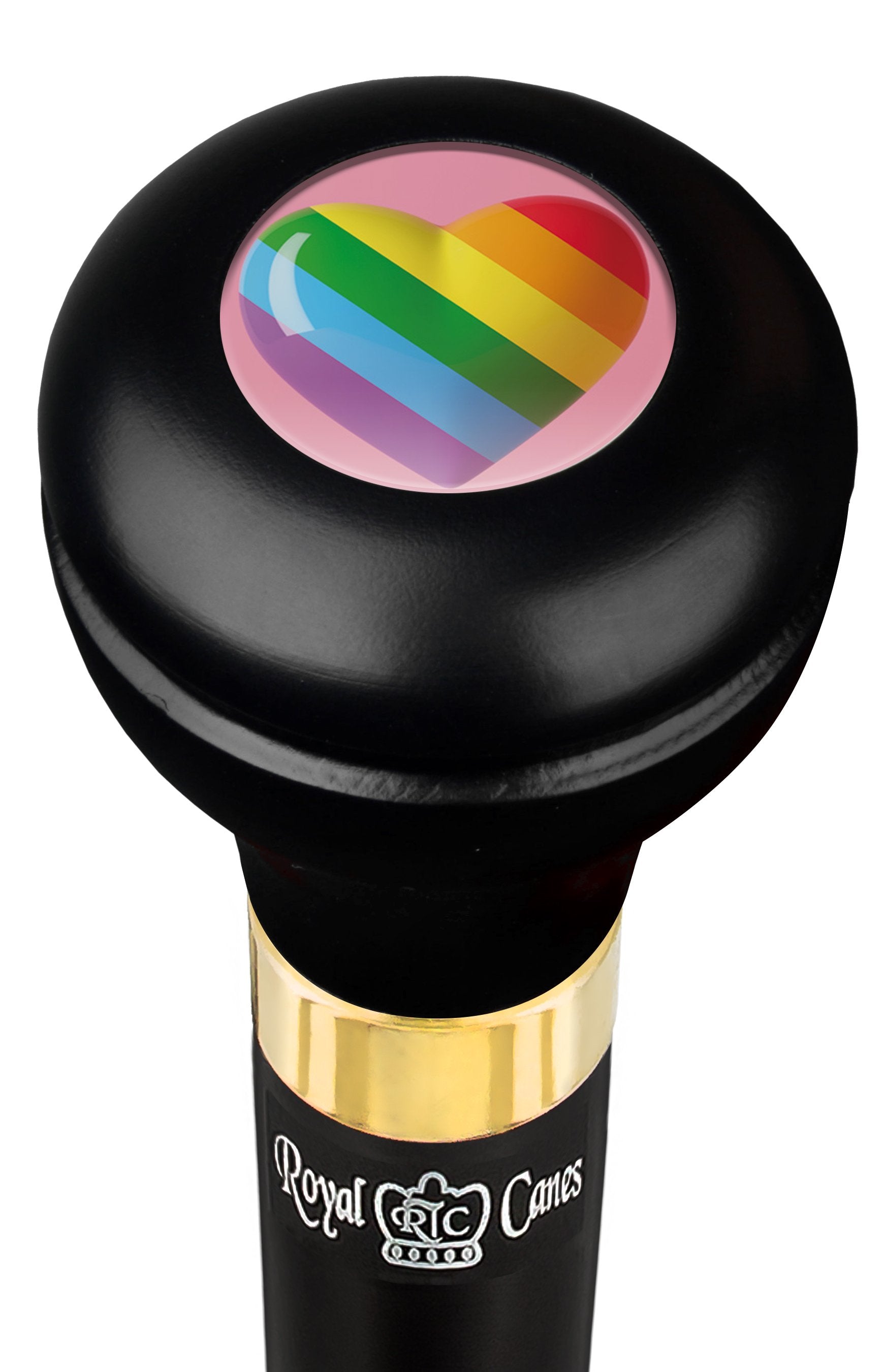 Rainbow Pride Heart Flask Walking Stick w/ Black Beechwood Shaft & Pewter Collar Cheap Sale Now