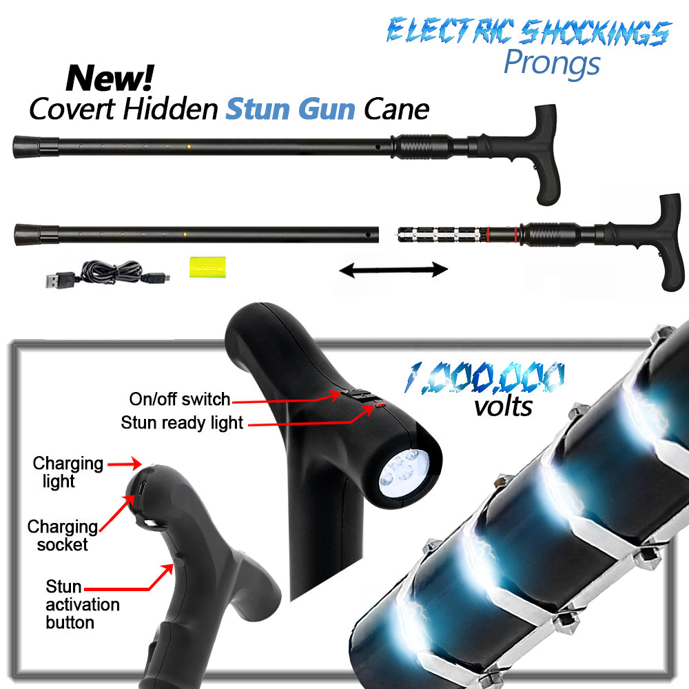 Zap Cane: Hidden Style Stun Gun & LED Flashlight, Rechargeable Big Sale