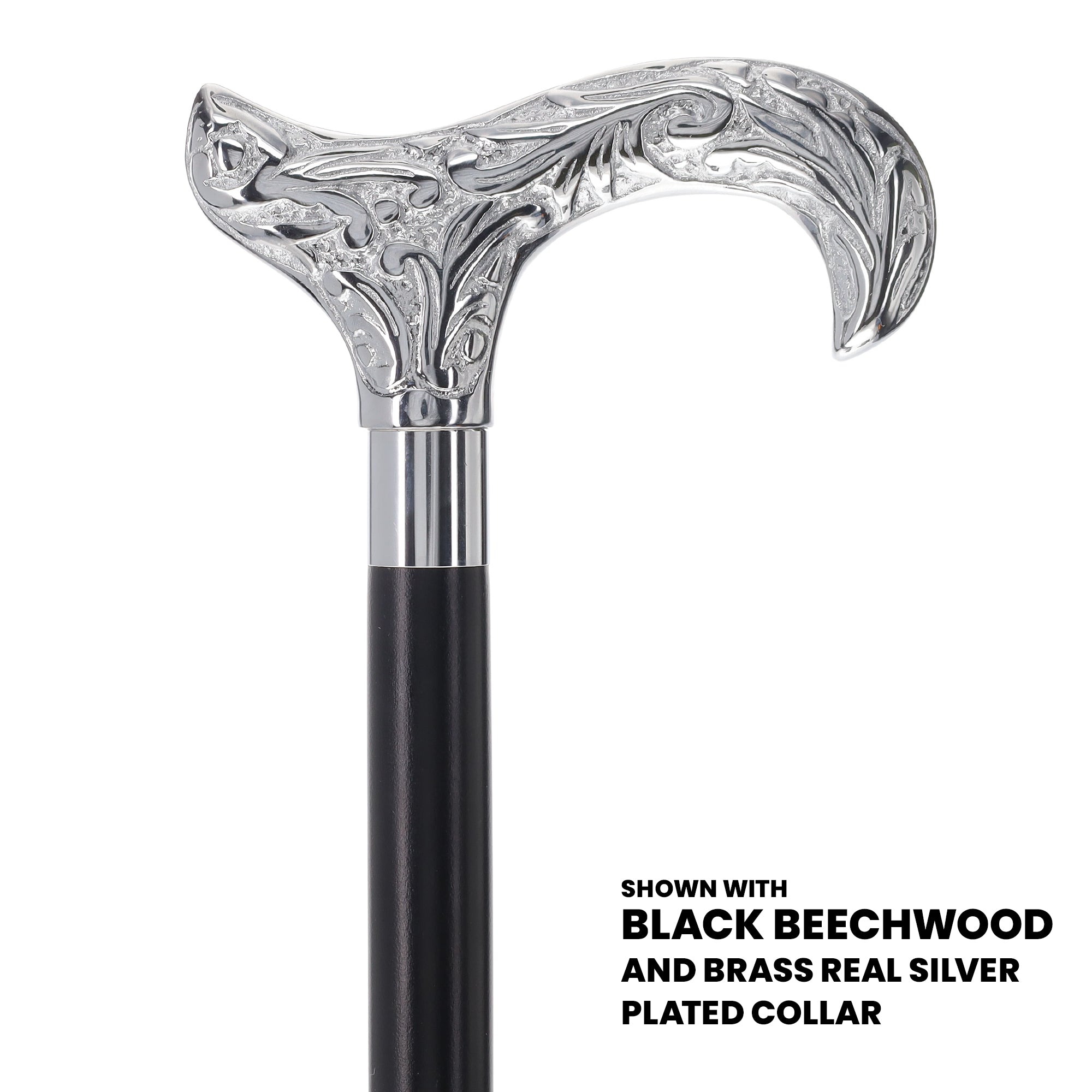 Scratch and Dent Chrome Plated Derby Handle Walking Cane w/ Black Beechwood Shaft and Aluminum Silver Collar V2156 Shop For Online