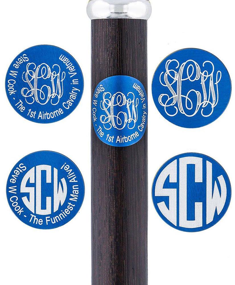 Custom Cane Engraving: Circle in Blue Anodized Aluminum Cheap Wholesale