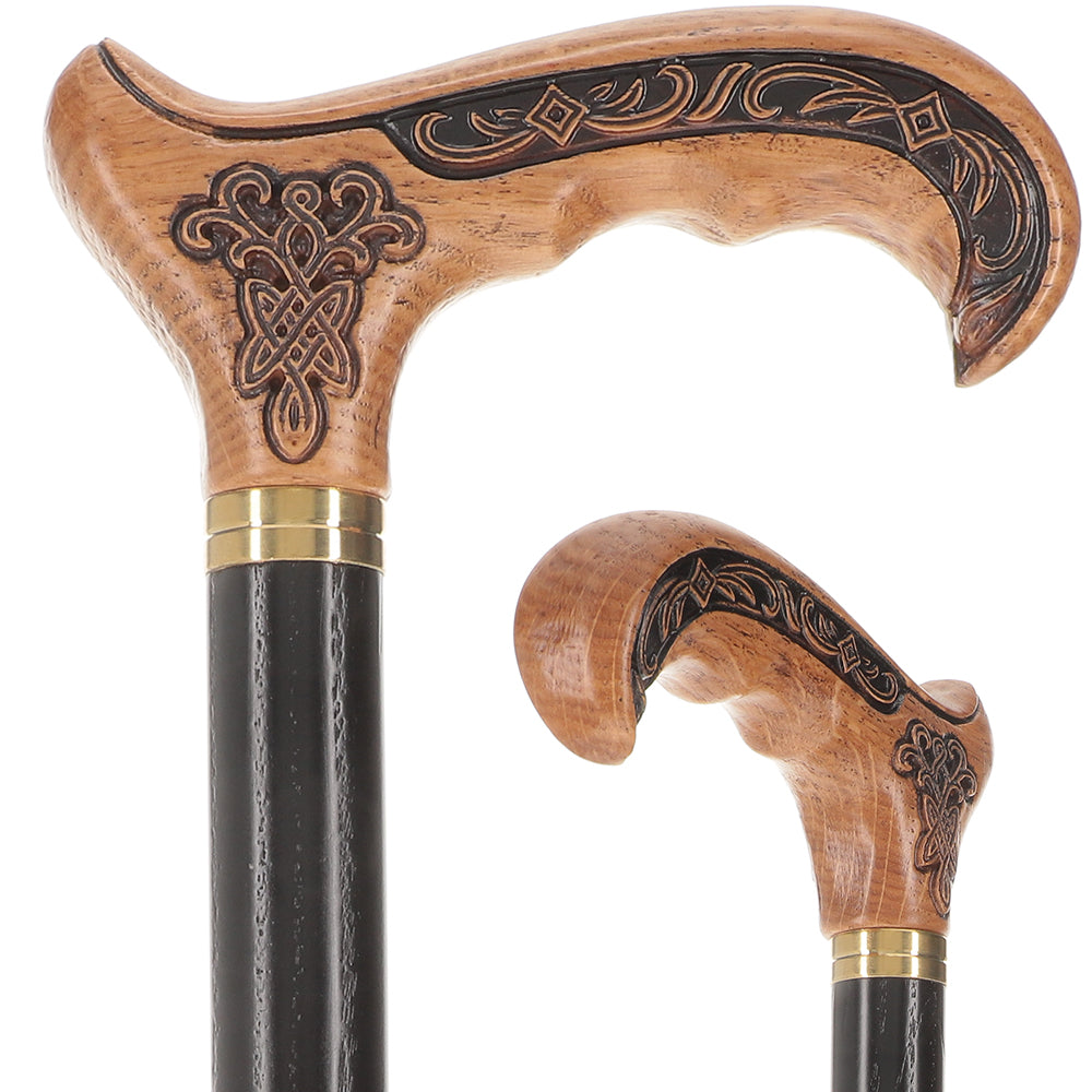 Handcarved Celtic Art : Oak Wood Cane Derby Handle Fashion Style For Sale