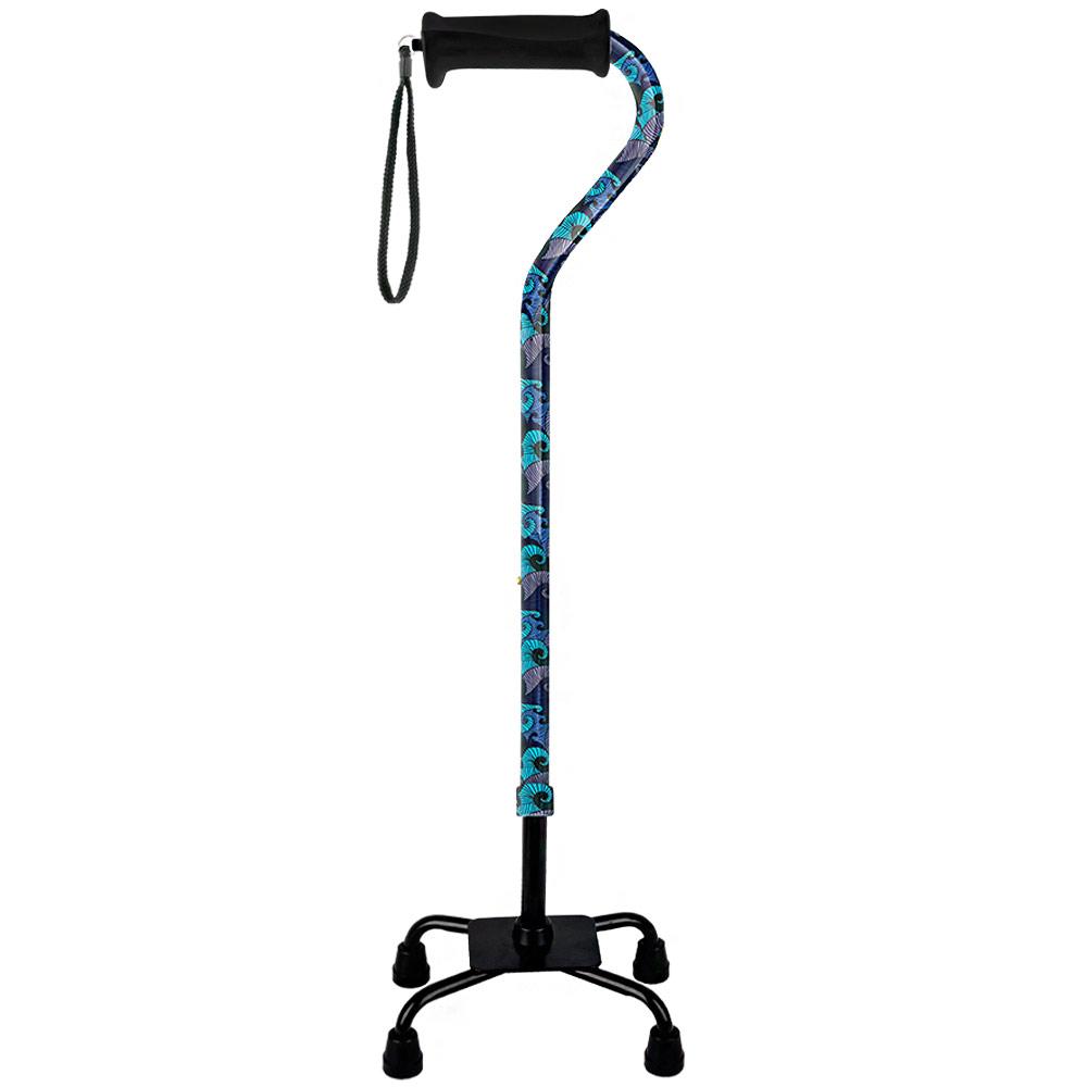 Blue Majestic Waves Aluminum Convertible Quad Base Walking Cane - Adjustable Shaft Sale With Credit Card