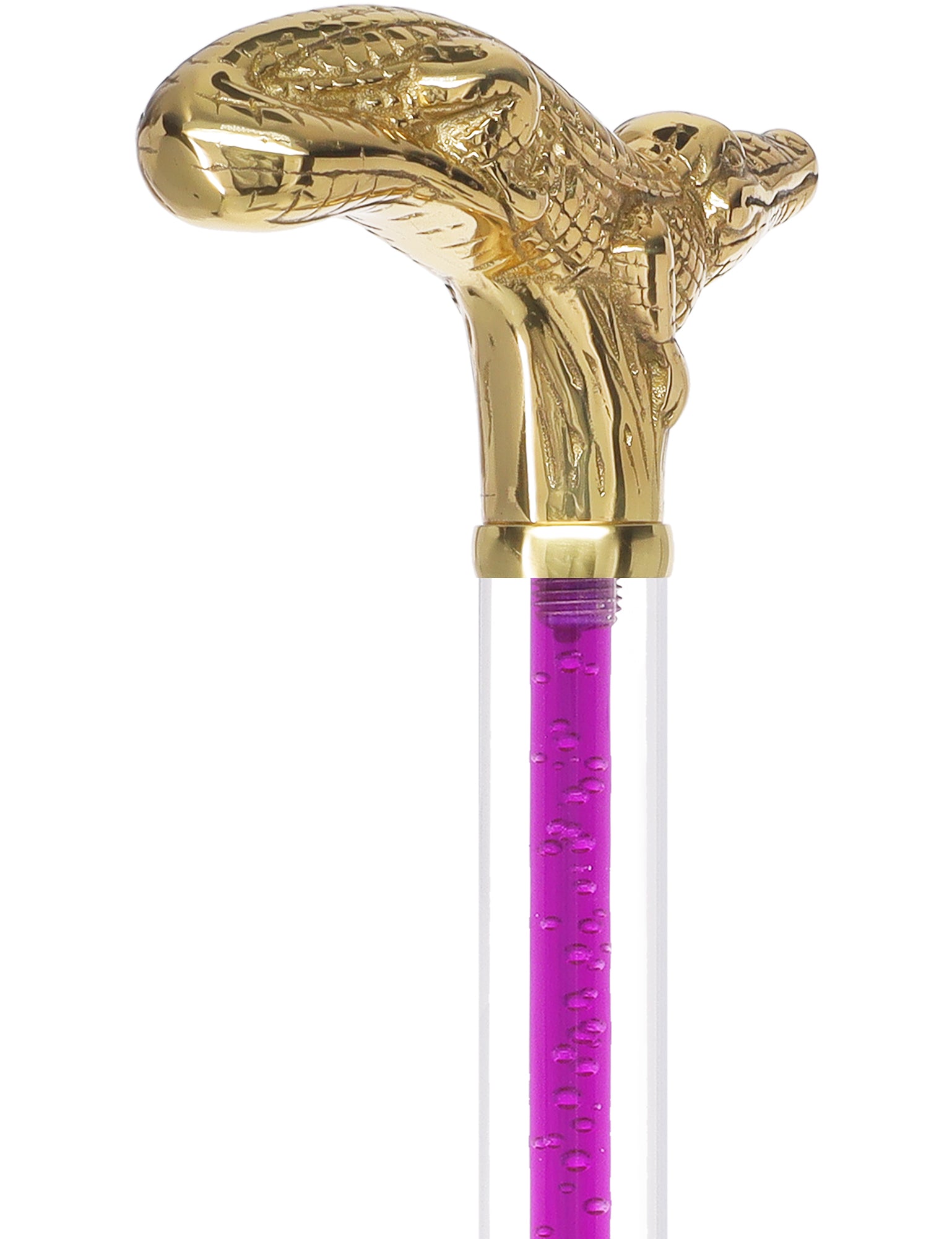 Color Crystal Elegance Brass Alligator Cane with Invisible Acrylic Shaft Options Release Dates