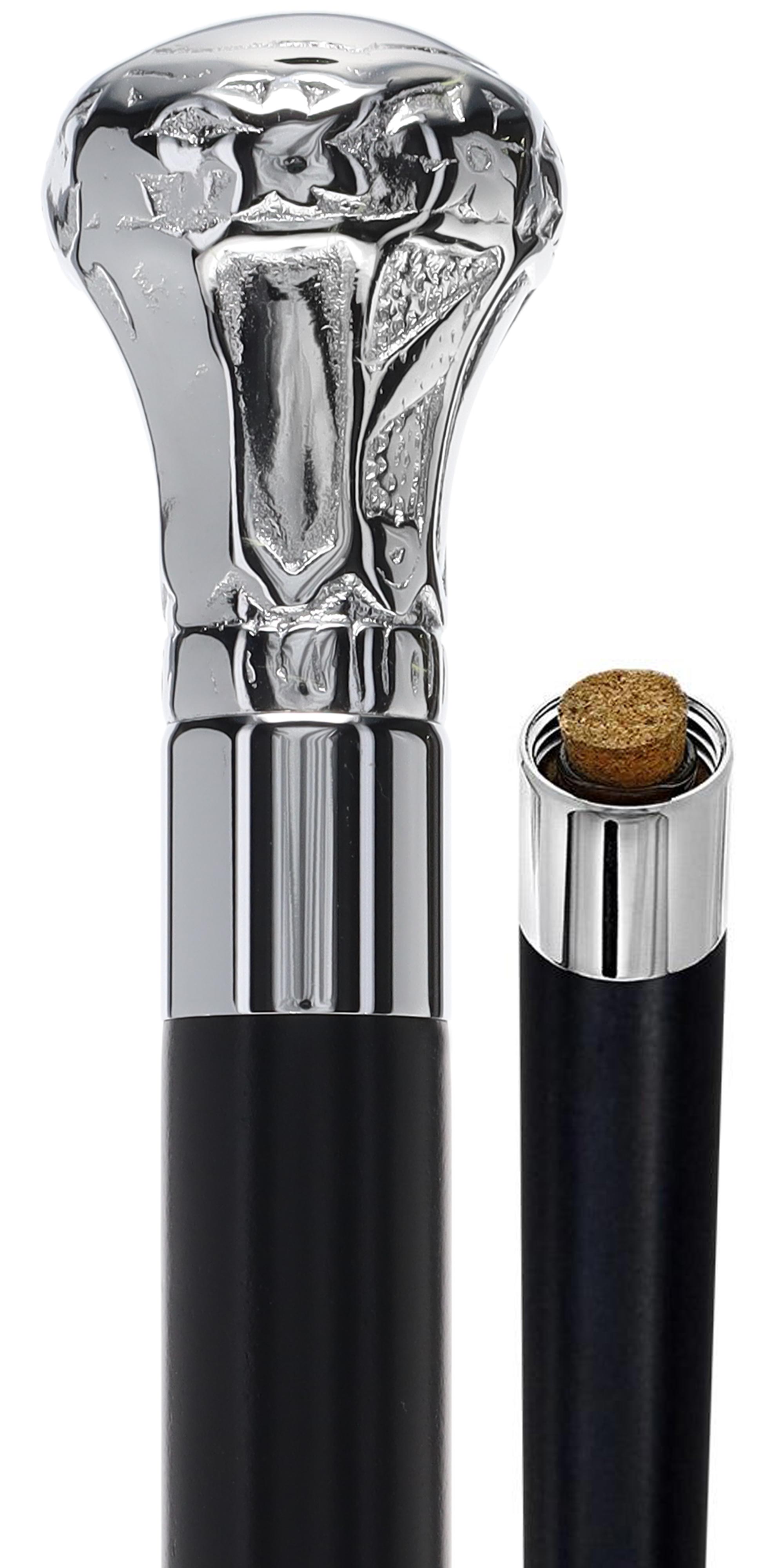 Scratch and Dent Chrome Knob Handle Walking Flask Cane with Wooden Shaft V2140 Buy Authentic Online