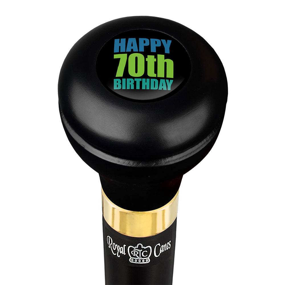 Happy 70th Birthday Flask Walking Stick w/ Black Beechwood Shaft & Pewter Collar Outlet Discount Sale