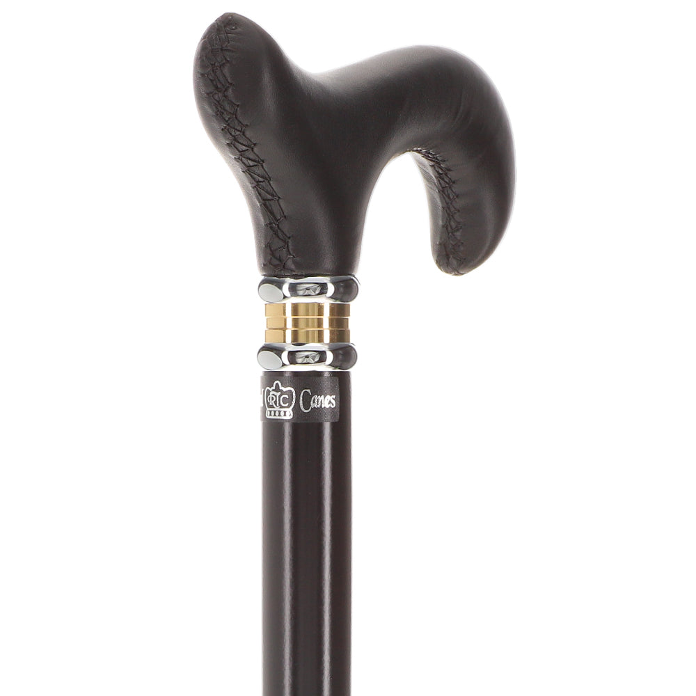 Soft Genuine Leather Grip Derby Cane: Sleek Black Beechwood Shaft Cheap Pices Authentic