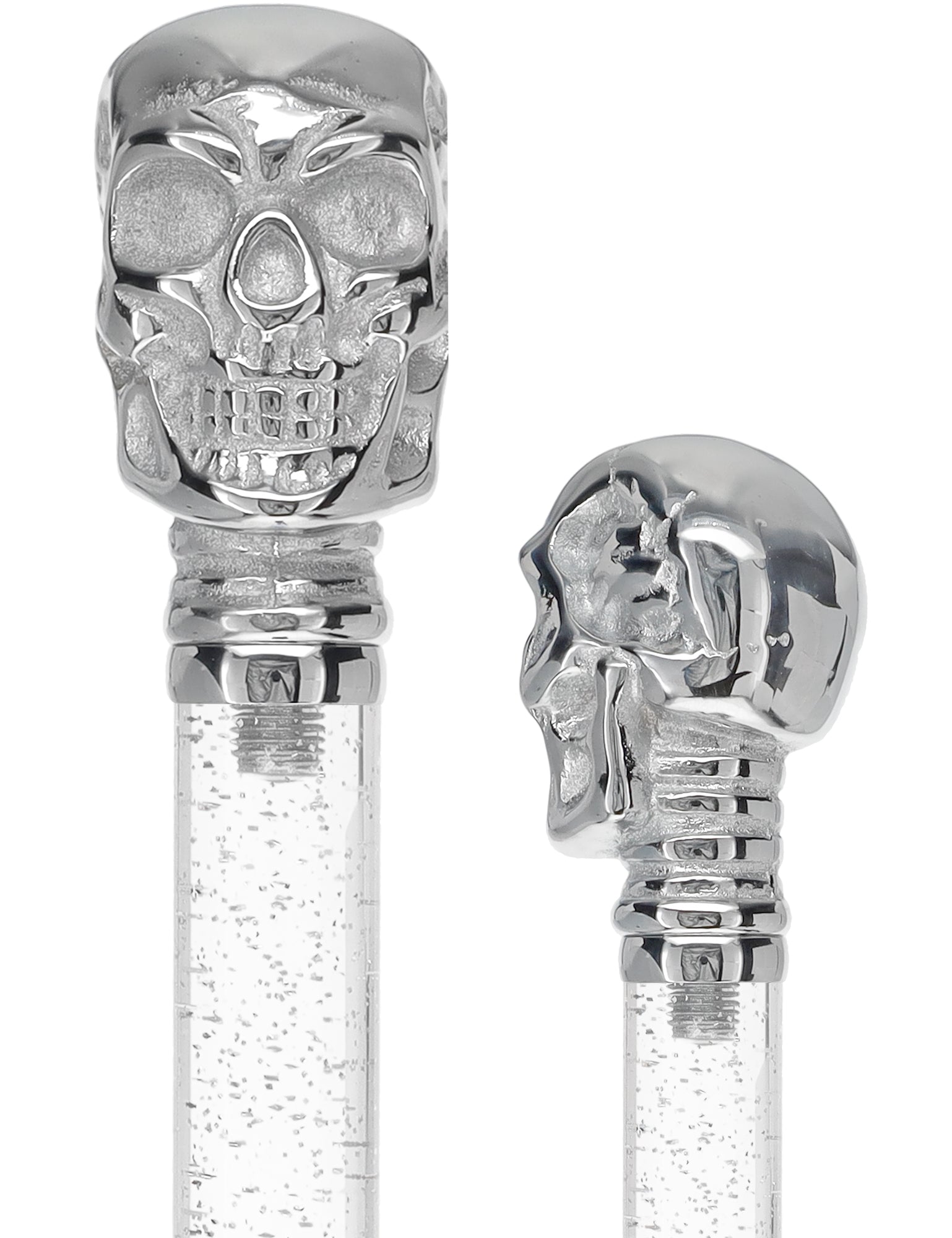 Crystal Elegance Chrome Skull Cane with Invisible Acrylic Shaft Options Free Shipping Perfect