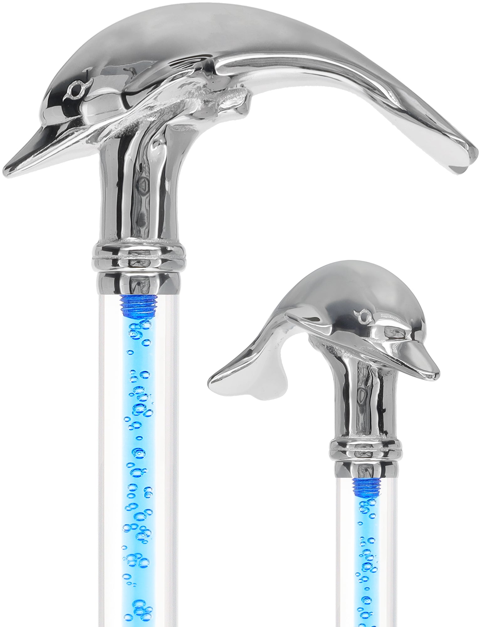 Color Crystal Elegance Chrome Dolphin Cane with Invisible Acrylic Shaft Options Cheap Order