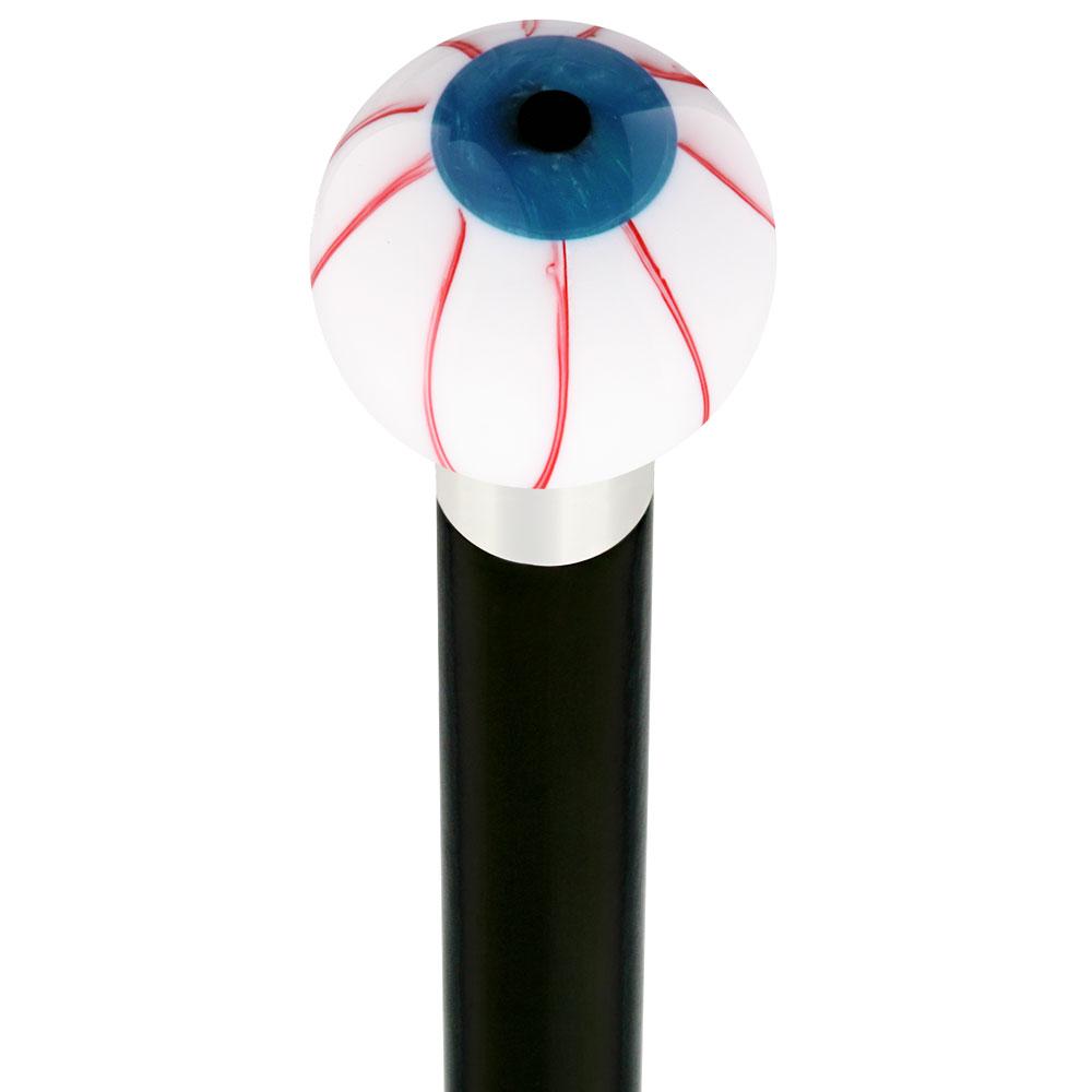 Blue Iris Bloodshot Eye Round Knob Cane w/ Custom Wood Shaft & Collar Clearance Exclusive