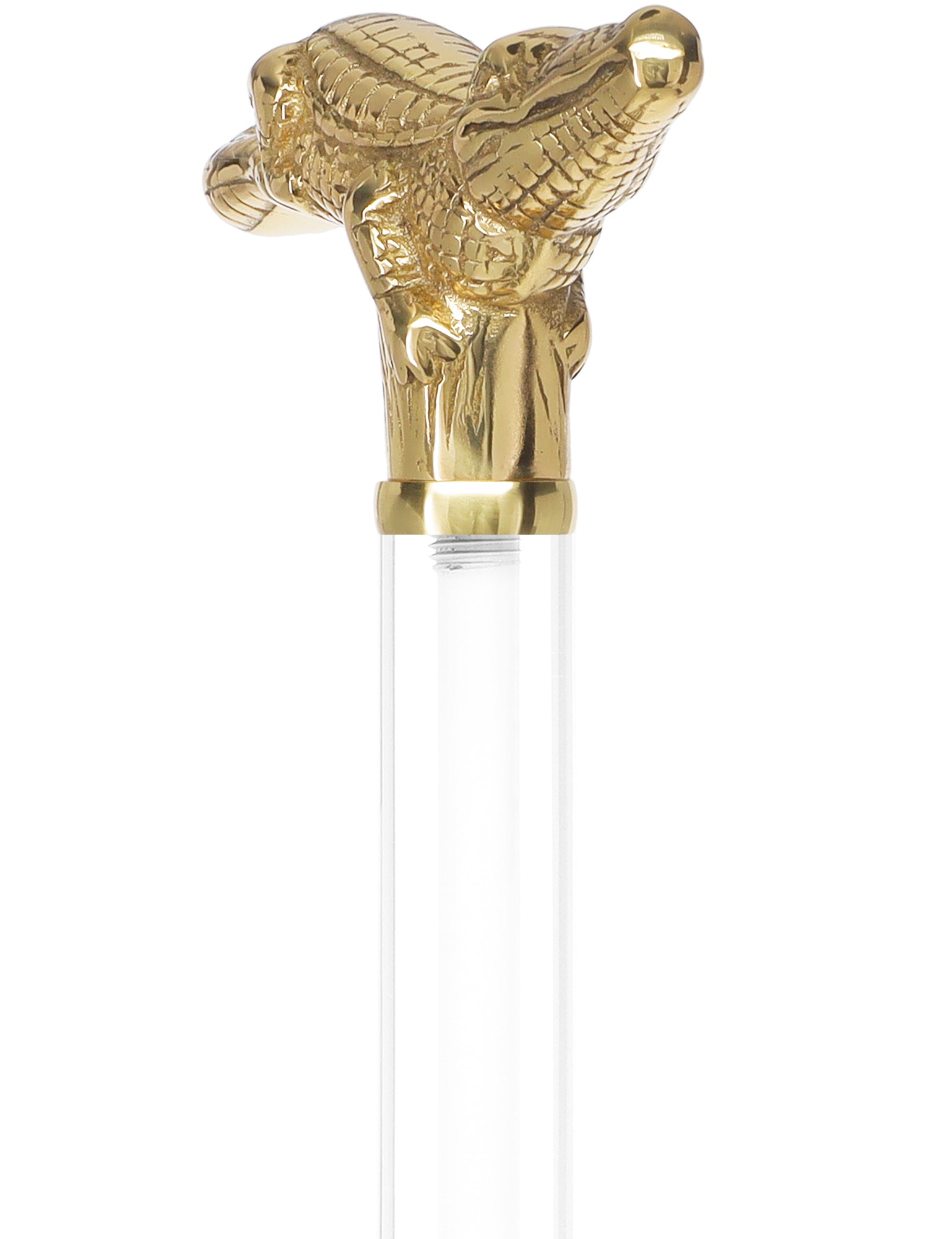 Crystal Elegance Brass Alligator Cane with Invisible Acrylic Shaft Options Low Pice For Sale