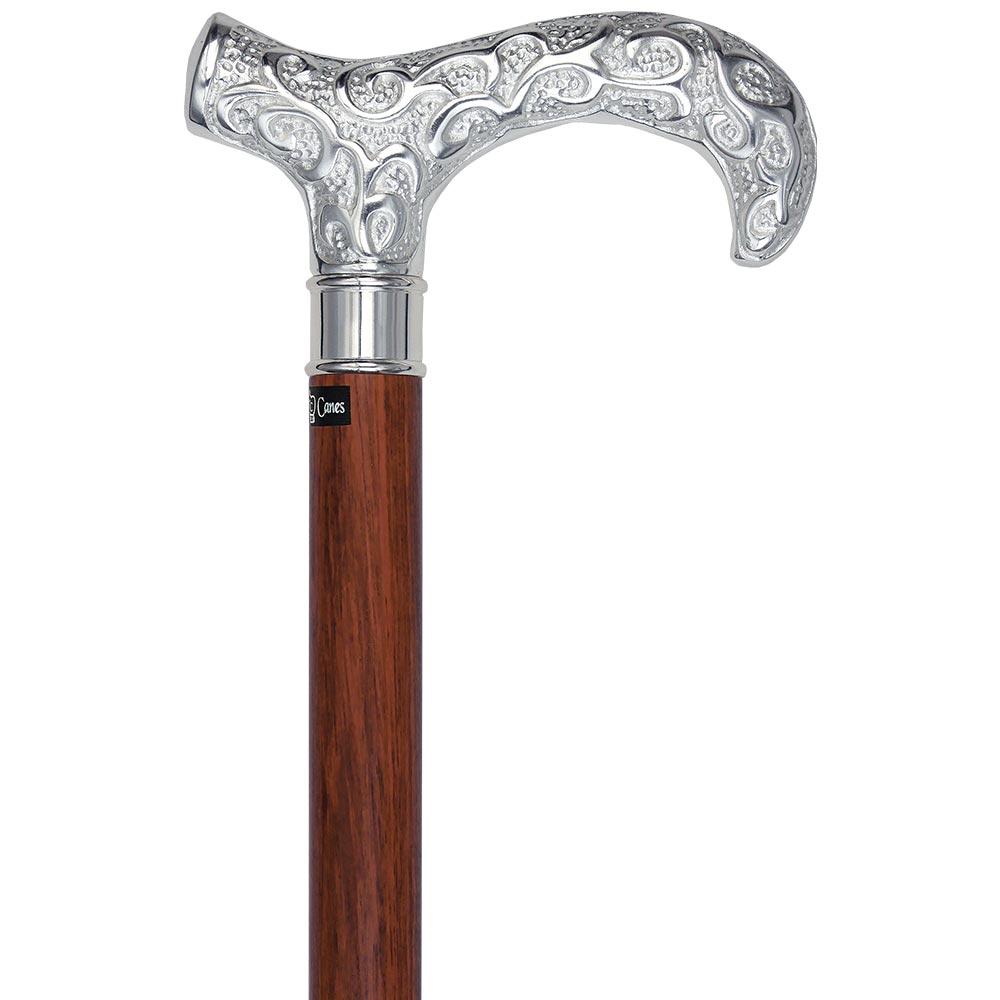 Scratch and Dent Extra Long, Super Strong Silver Plated Scrollwork Derby Walking Cane with Purpleheart Wood Shaft V1612 Cheap Get To Buy