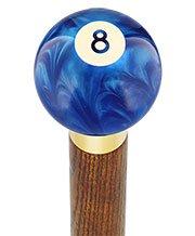 8 Ball Blue Pearl Round Knob Cane w/ Custom Color Ash Shaft & Collar Clearance Hot Sale