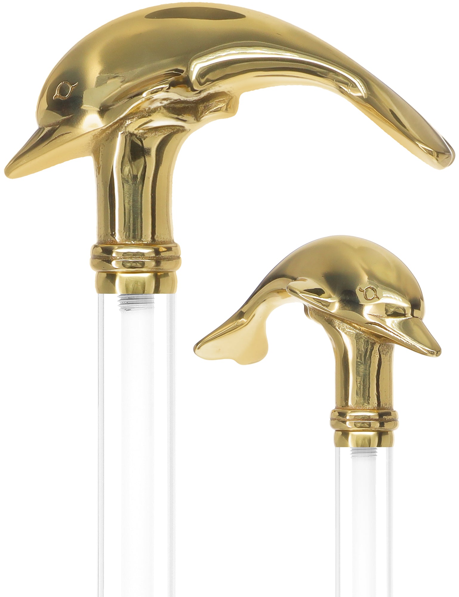 Crystal Elegance Brass Dolphin Cane with Invisible Acrylic Shaft Options Discount Authentic Online