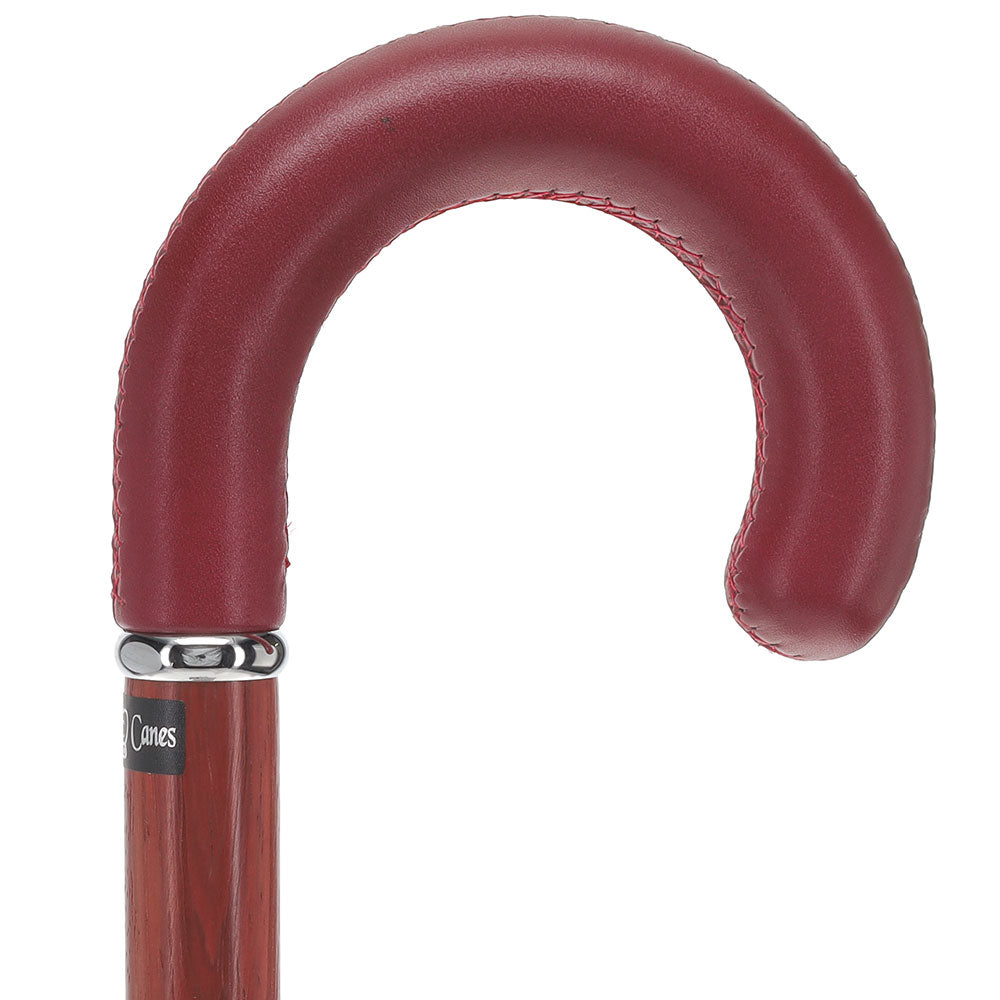 Soft Genuine Leather Grip: Burgundy Tourist Cane, Padauk Shaft Discount Brand New Unisex