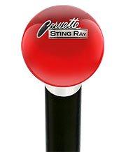 Licensed Corvette Sting Ray Vintage Emblem Red Round Knob Cane w/ Custom Wood Shaft & Collar Buy Cheap Best Sale