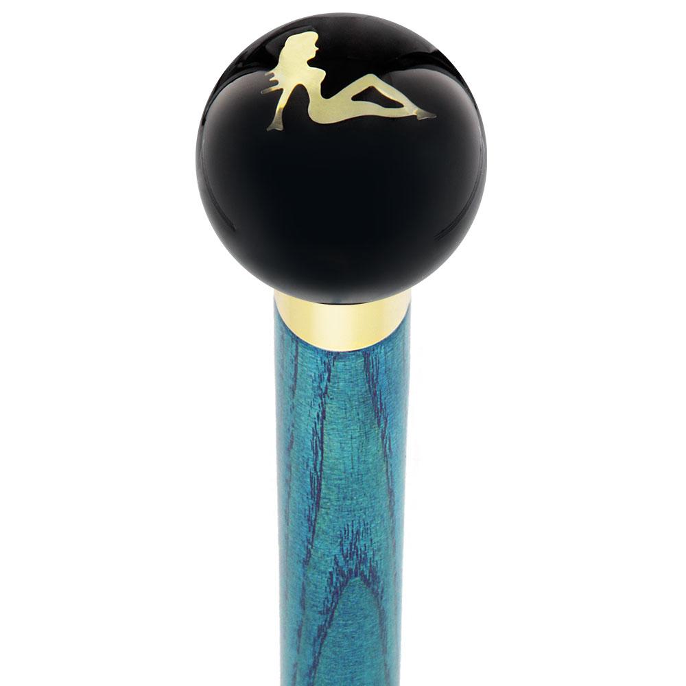 Mudflag Trucker Girl Black Round Knob Cane w/ Custom Color Ash Shaft & Collar Online Cheap Pice