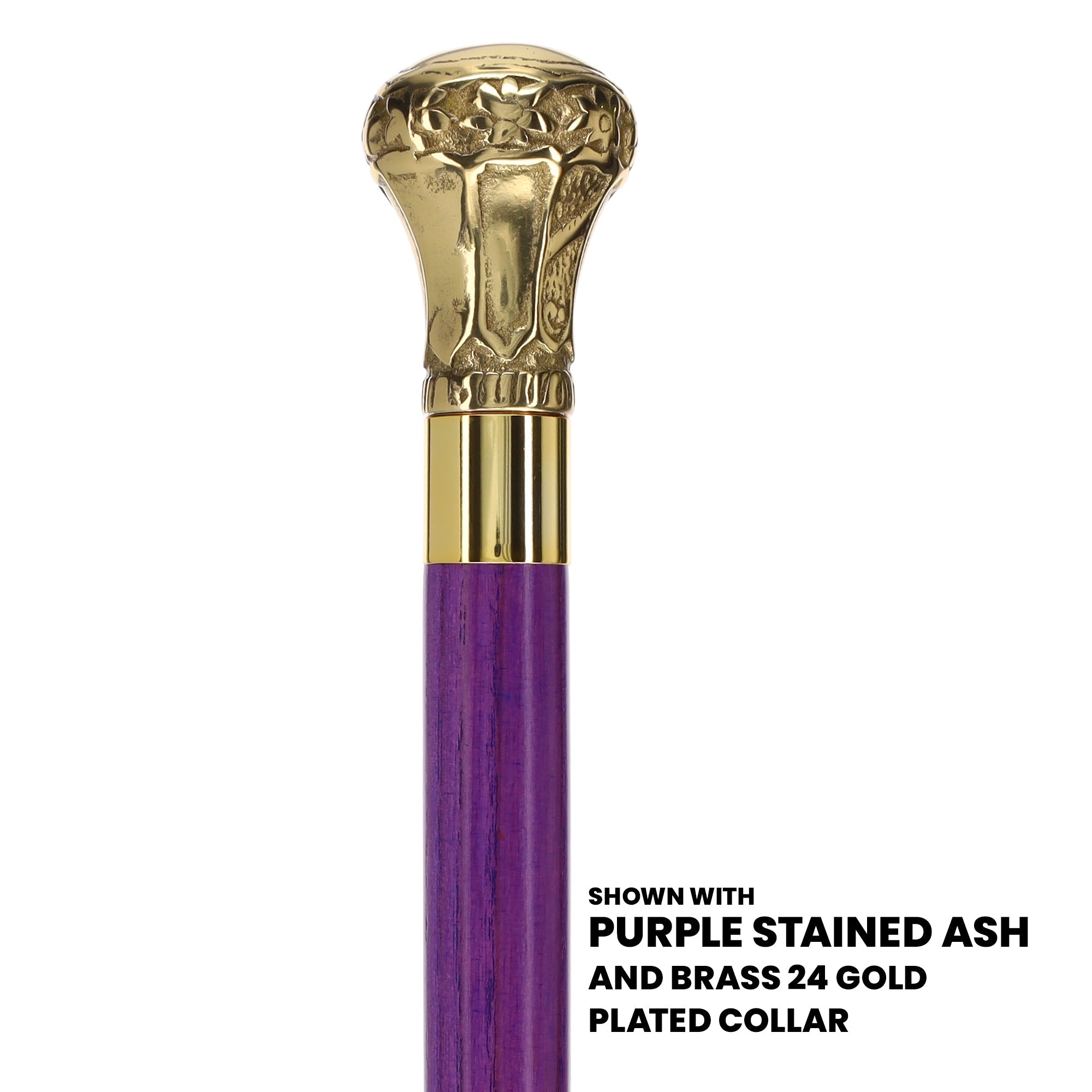 Scratch and Dent Brass Knob Handle Walking Cane w/  Blue Stained Ash Shaft & Aluminum Gold Collar V2061 Sast Cheap Pice