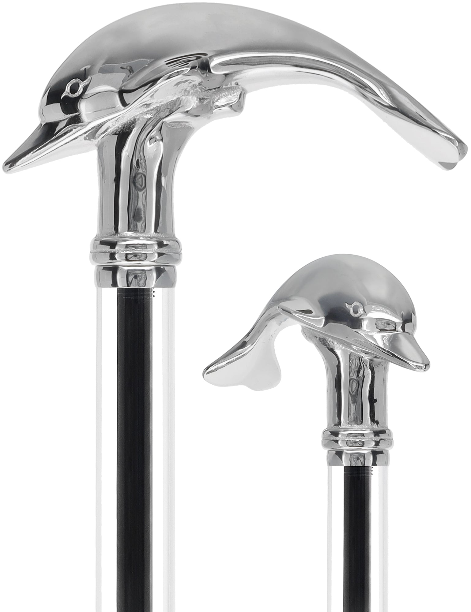 Crystal Elegance Chrome Dolphin Cane with Invisible Acrylic Shaft Options Popular Online