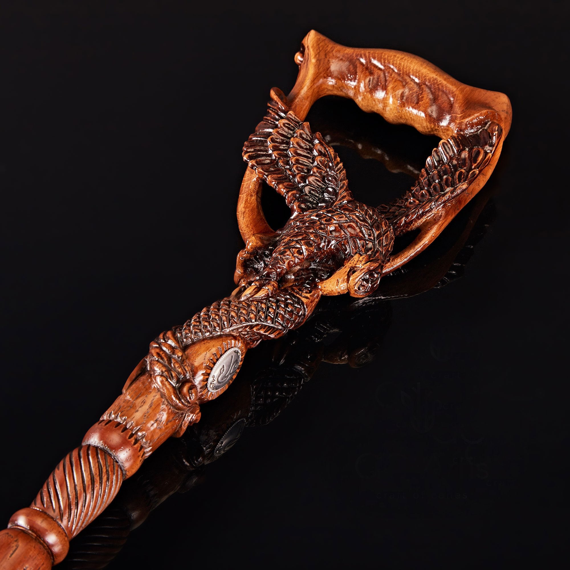 Hunting Eagle and Fish: Artisan Intricate Detail Handcarved Cane Cheap 100% Original