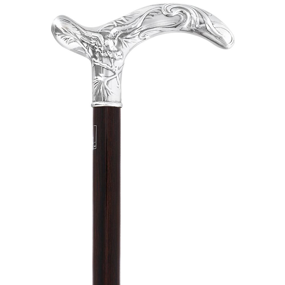 French Silver Birds of Feather Derby Cane: Stamina Wood 2025 Unisex