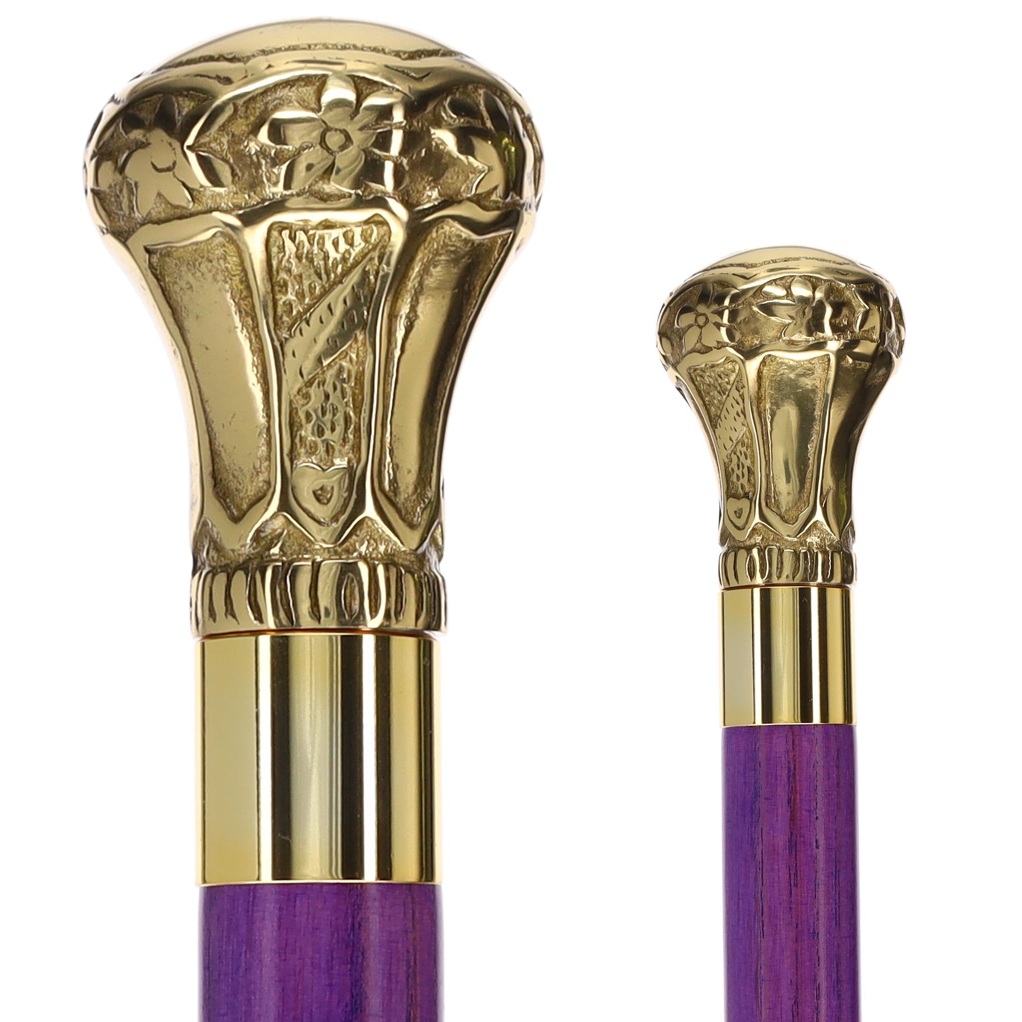 Scratch and Dent Brass Knob Handle Walking Cane w/  Blue Stained Ash Shaft & Aluminum Gold Collar V2061 Sast Cheap Pice