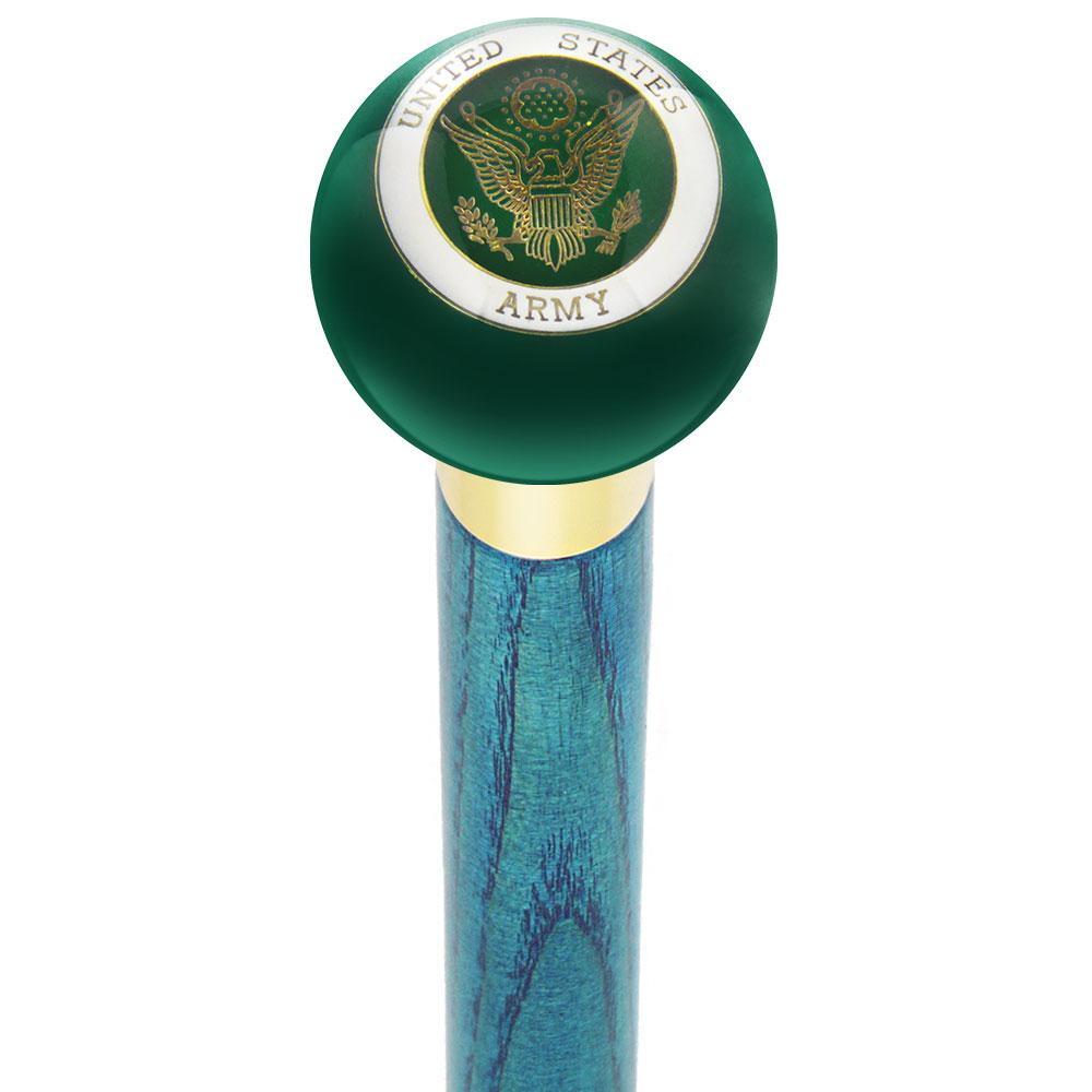 U.S. Army Green Round Knob Cane w/ Custom Color Ash Shaft & Collar Marketable Online