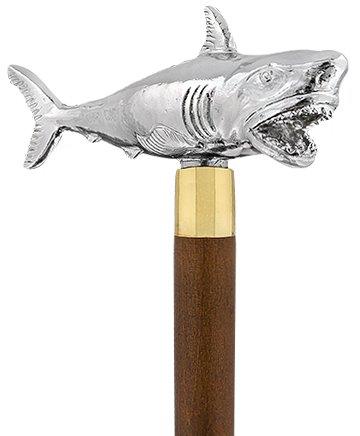 Great White Shark Nickel Plated Handle Cane w/ Custom Shaft & Collar Countdown Package Online