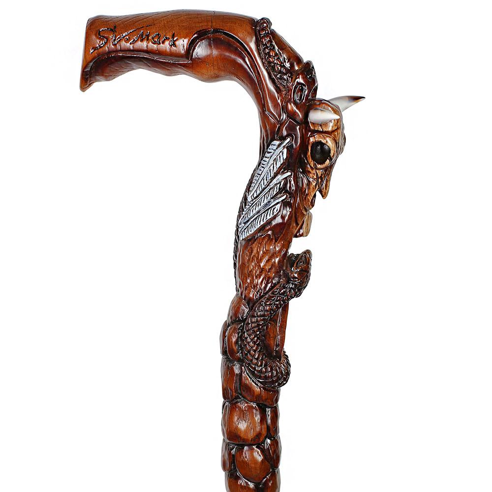 Buffalo Skull Snake: Artisan Intricate Handcarved Wood Cane Discount Professional