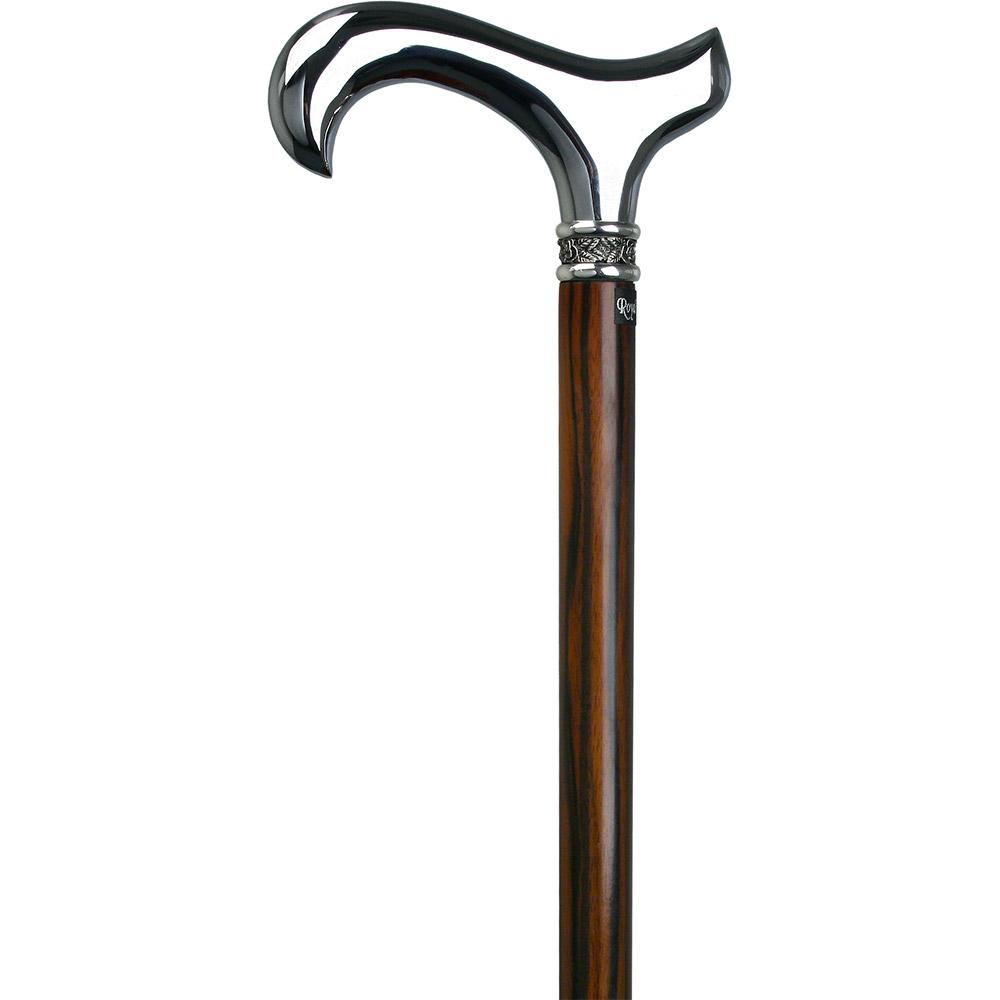 Scratch and Dent Luxurious Chrome Plated Cane: Ebony Shaft, Rose Pewter Collar V2373 Tumblr Online