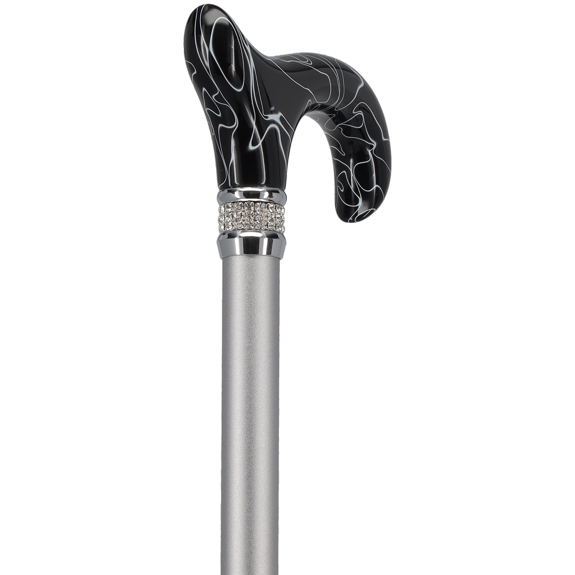 Scratch and Dent Black Marble Designer Derby Handle Walking Cane w/ Rhinestone Collar V2158 Free Shipping Pices