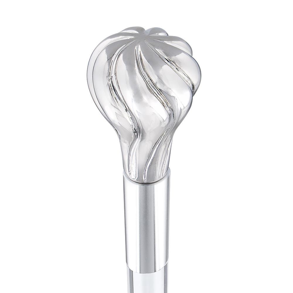 Elegant Swirl Knob Nickel Plated Handle Italian Handle Cane w/ Lucite Shaft & Collar Best Sale For Sale