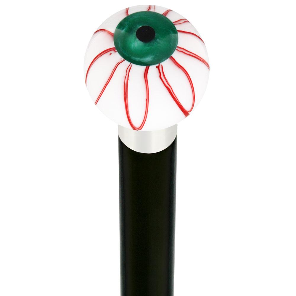 Green Iris Bloodshot Eye Round Knob Cane w/ Custom Wood Shaft & Collar Discount Big Discount