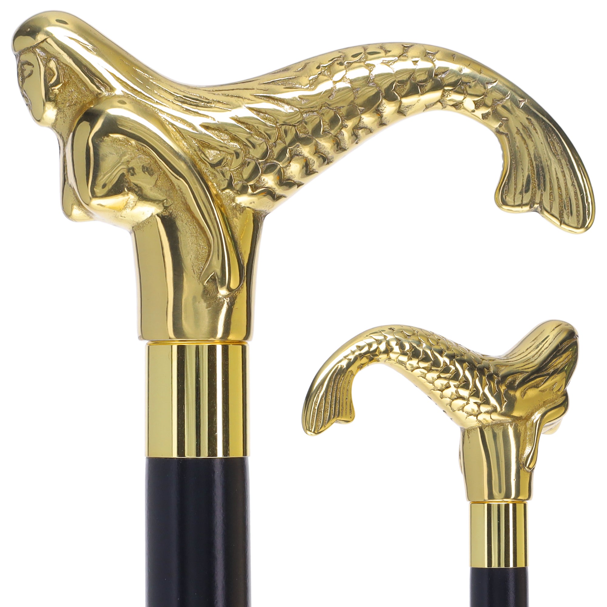 Brass Mermaid Handle Walking Cane w/ Custom Shaft and Collar Store With Big Discount