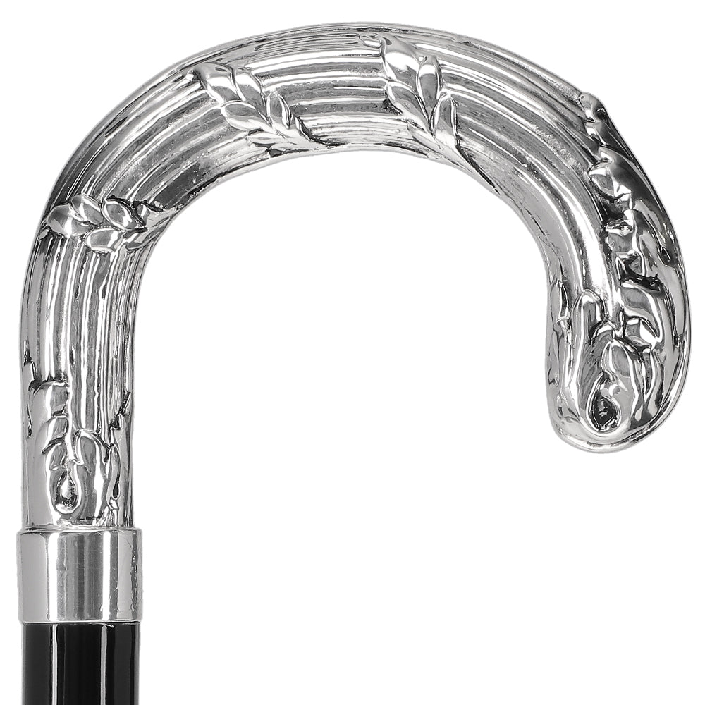 Italian Luxury Silver 925 Ribbed Intricate Design Walking Cane Cheap Fashion Style