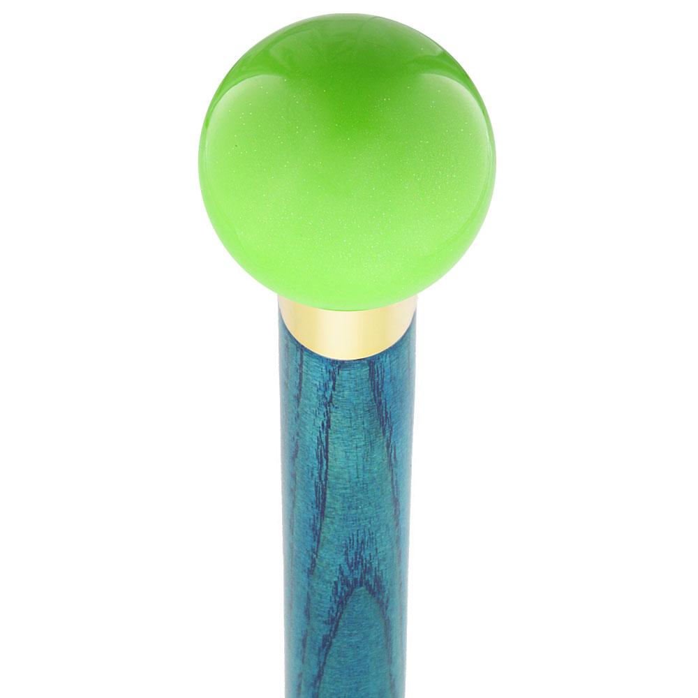 Green Apple Metallic Round Knob Cane w/ Custom Color Ash Shaft & Collar Manchester Great Sale Online