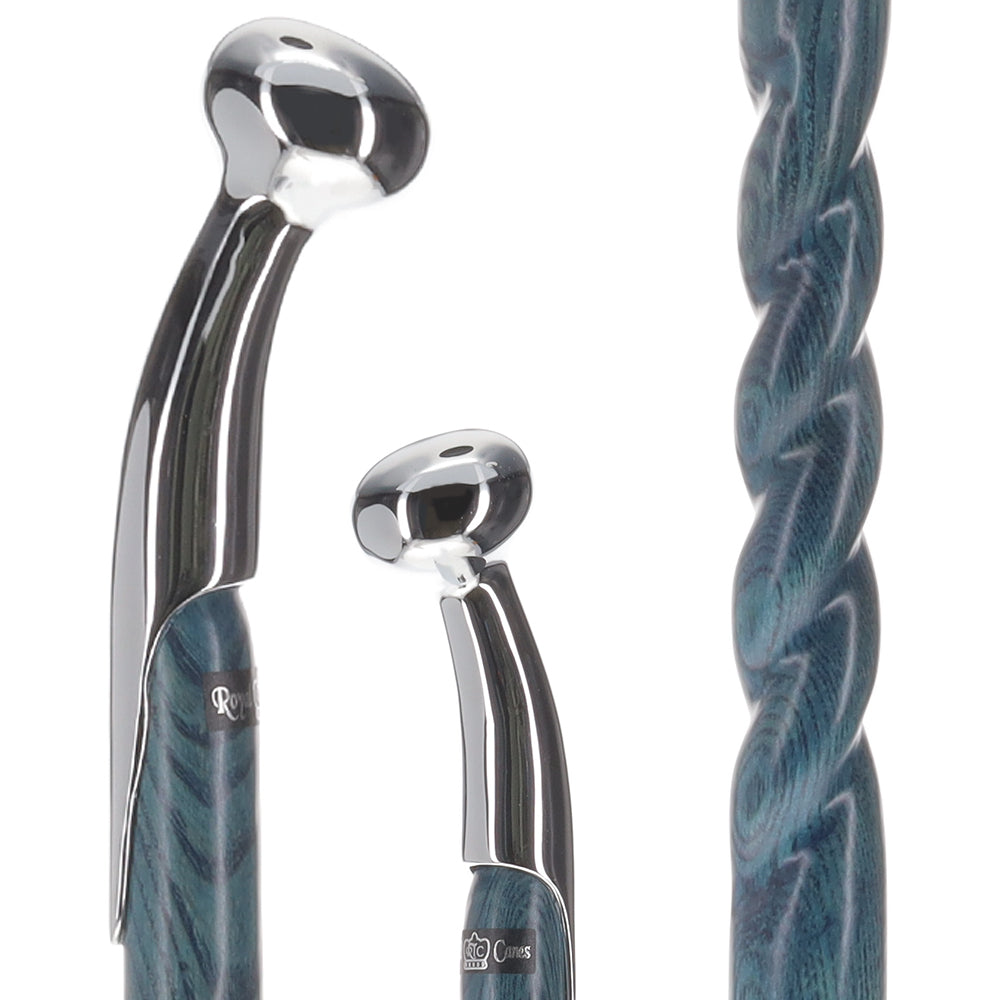 Twisted Blue Ash & Hame Chrome Walking Stick Marketable Online