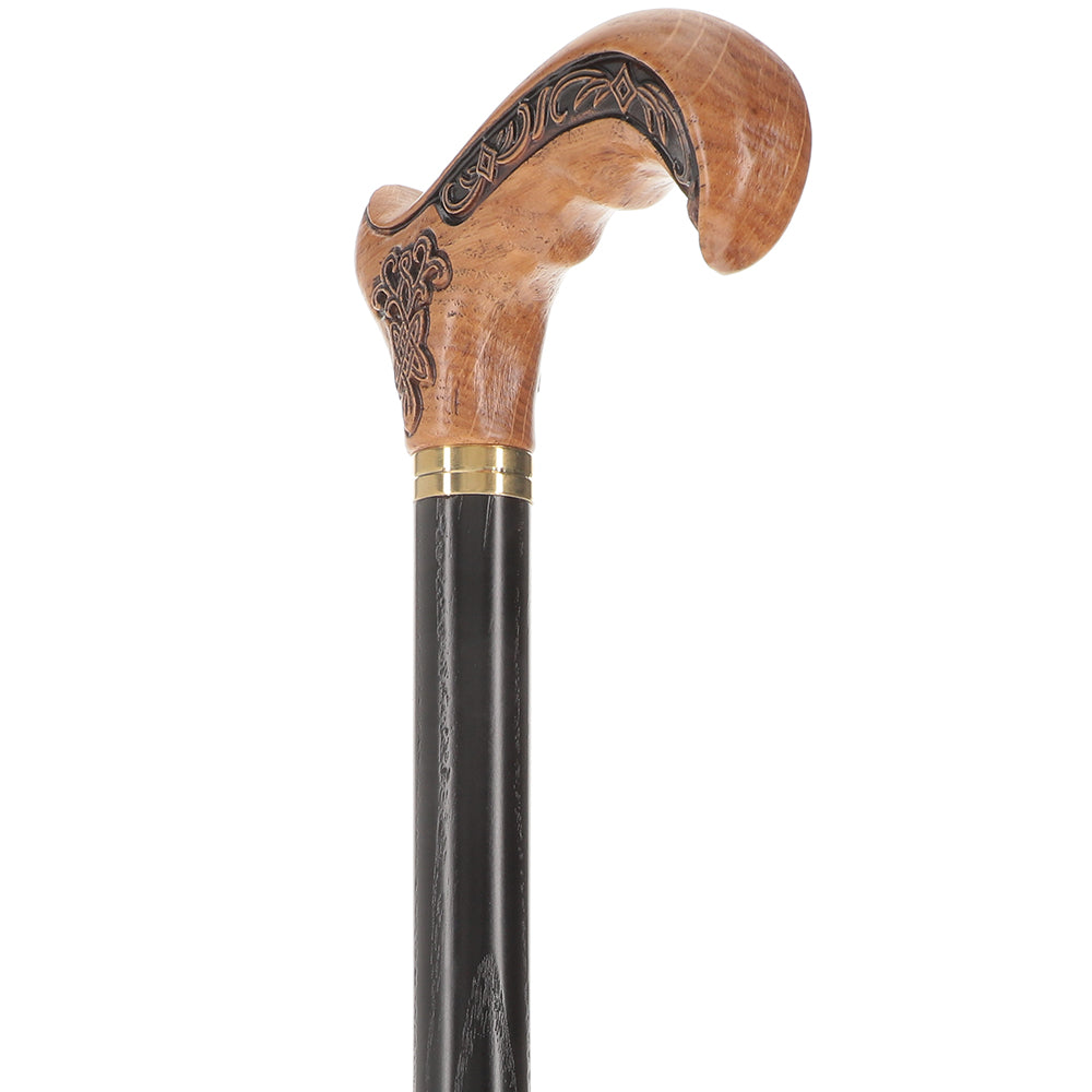 Handcarved Celtic Art : Oak Wood Cane Derby Handle Fashion Style For Sale